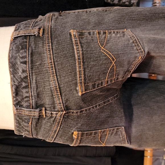 SO ♡ Sweet Black STRETCH Denim Gold Trim Stitching Fit 'n Flare Jeans 1 - Picture 15 of 17